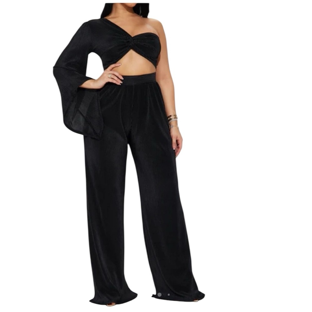 Fashion Nova Black Wide Leg Velvet Pants
